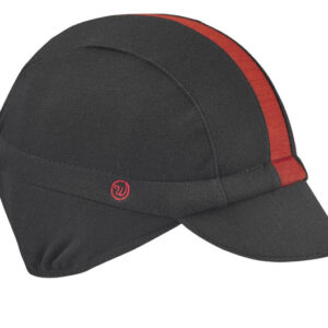 Black/Red Stripe Merino Wool Ear Flap Cycling Cap