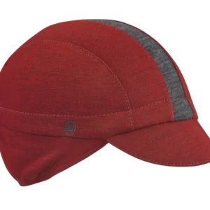 Red/Charcoal Stripe Merino Wool Ear Flap Cycling Cap